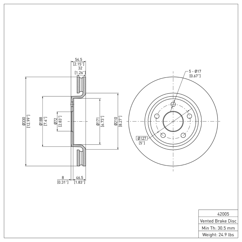 Dodge Durango Brake Rotor (1) - Front - R1 Concepts - Plain - `11-`22